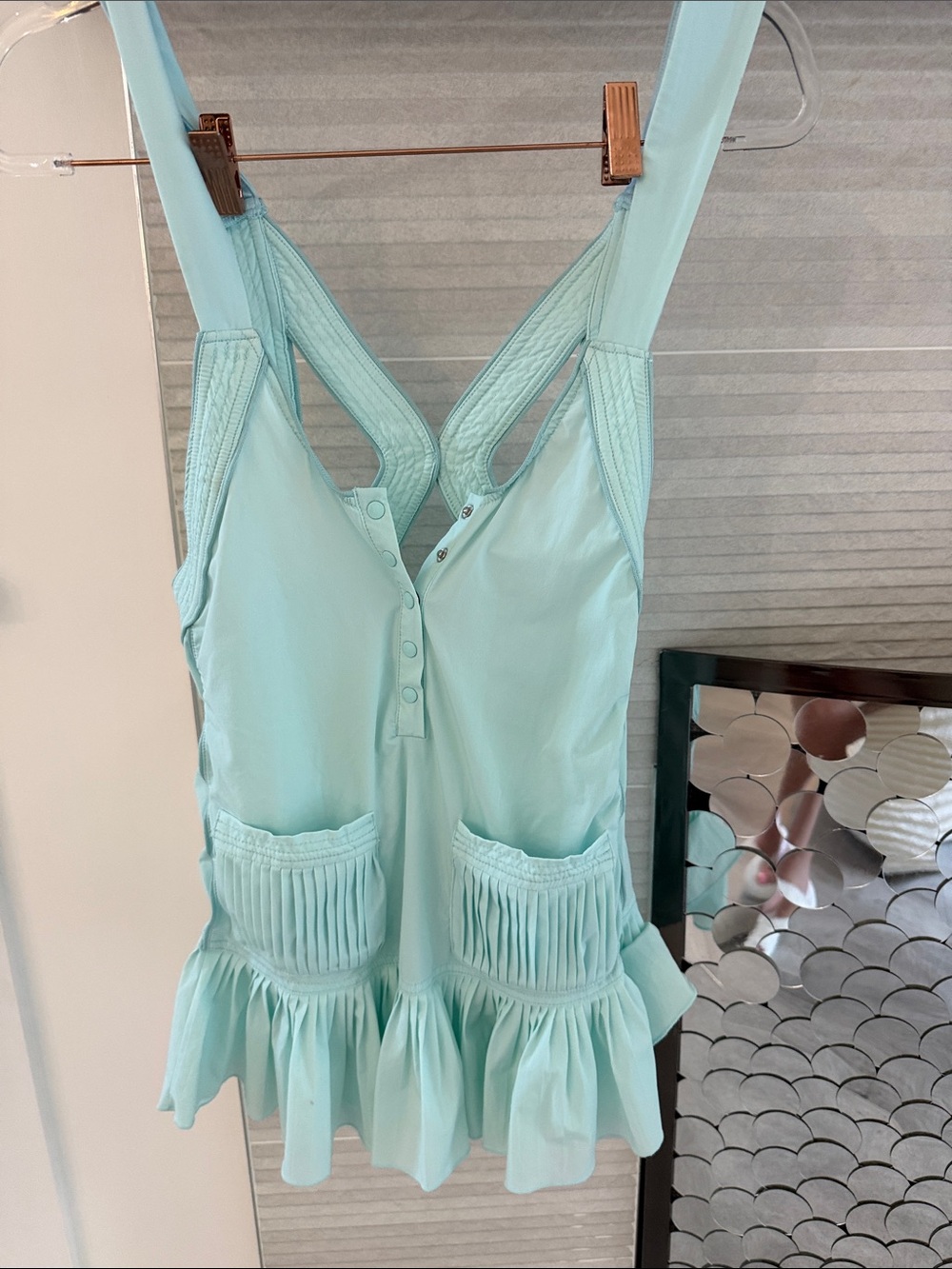Free People Mint Green Sleeveless Dress with Ruffled Hem and shorts